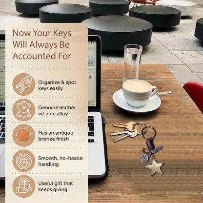 Star Keychain Charm – Handmade Vintage Leather – Wish Symbol Gift Keyring-AuPra