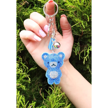 Teddy Bear Crystal Keychain – Velvet Sparkle Tassel Charm – Clip Bag Keyring Gift for Girls-AuPra