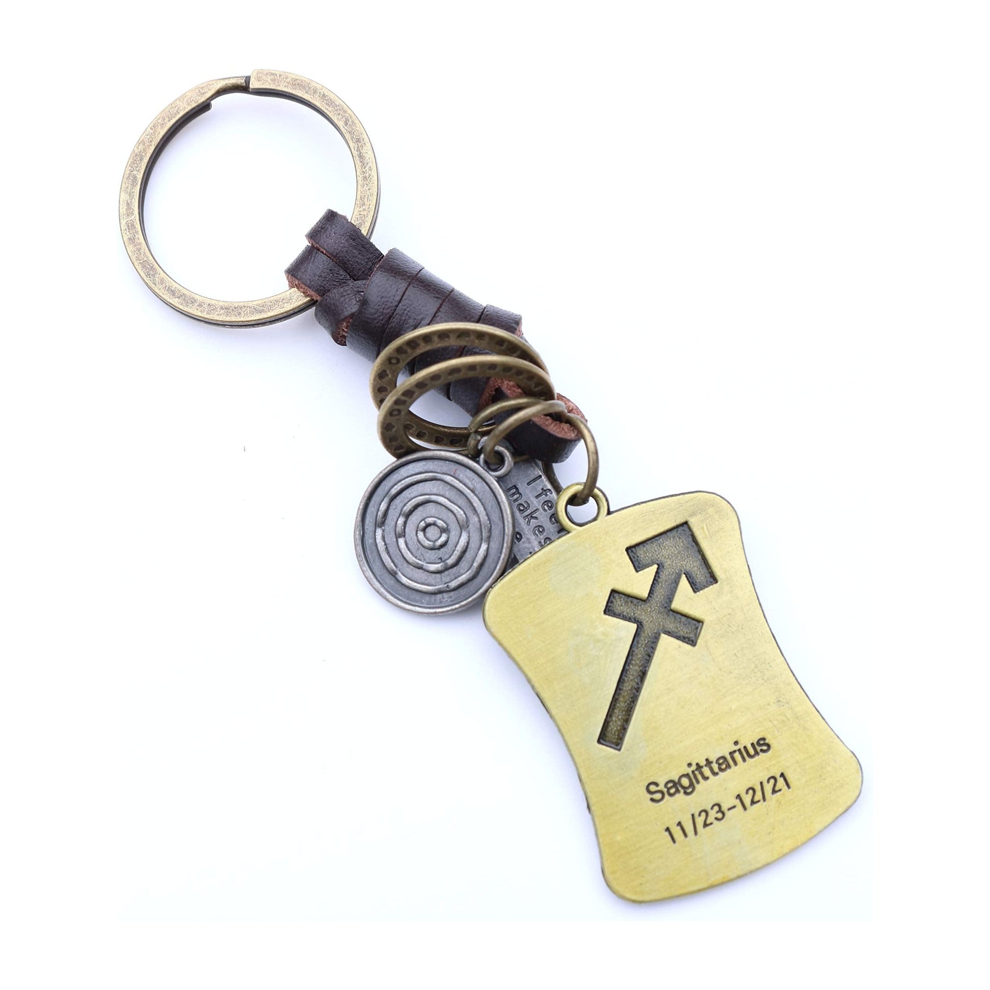 Star Sign Keychain Charm – Handmade Vintage Leather – Zodiac Sign Gift Keyring-AuPra