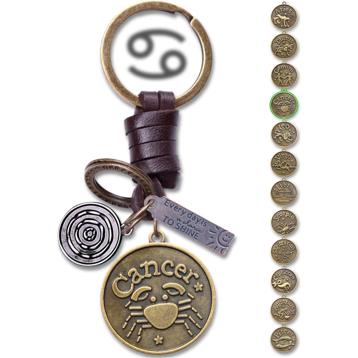 Star Sign Keychain Charm – Handmade Vintage Leather – Zodiac Sign Gift Keyring-AuPra