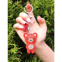 Teddy Bear Crystal Keychain – Velvet Sparkle Tassel Charm – Clip Bag Keyring Gift for Girls-AuPra