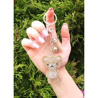 Teddy Bear Crystal Keychain – Velvet Sparkle Tassel Charm – Clip Bag Keyring Gift for Girls-AuPra