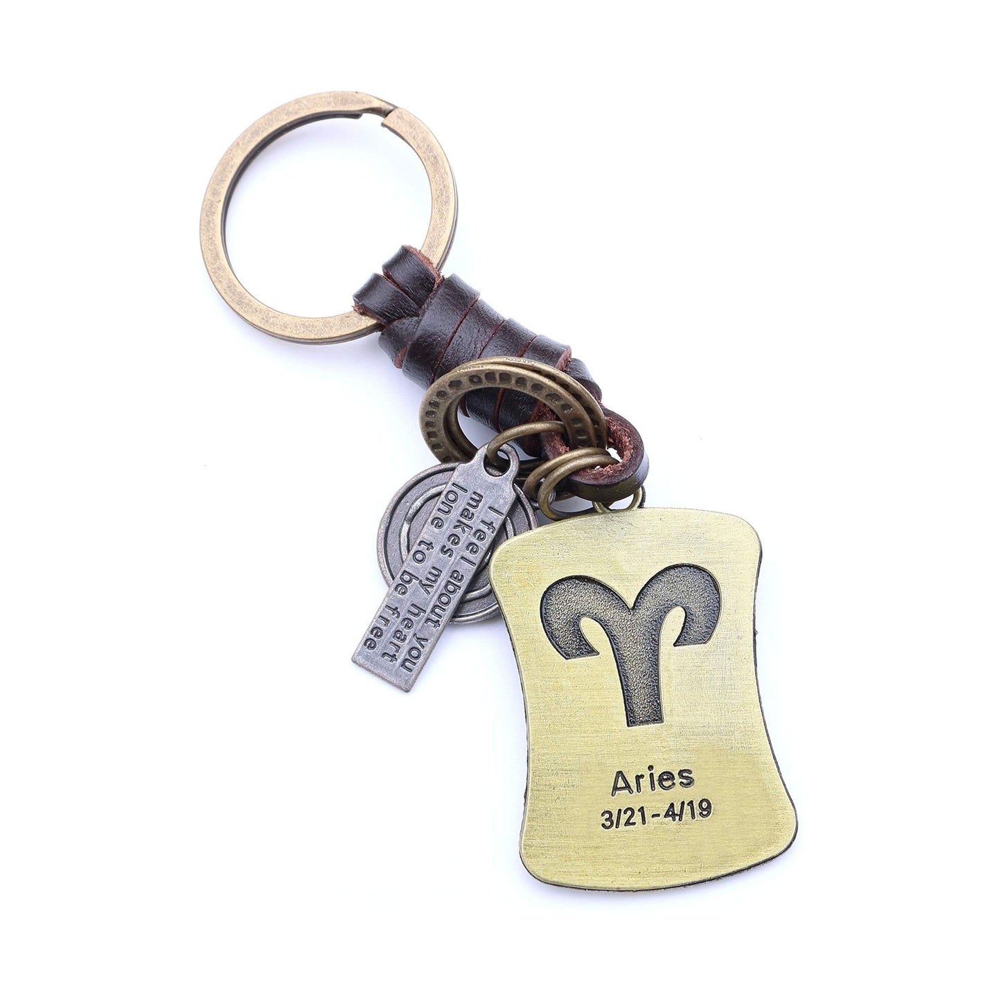 Star Sign Keychain Charm – Handmade Vintage Leather – Zodiac Sign Gift Keyring-AuPra