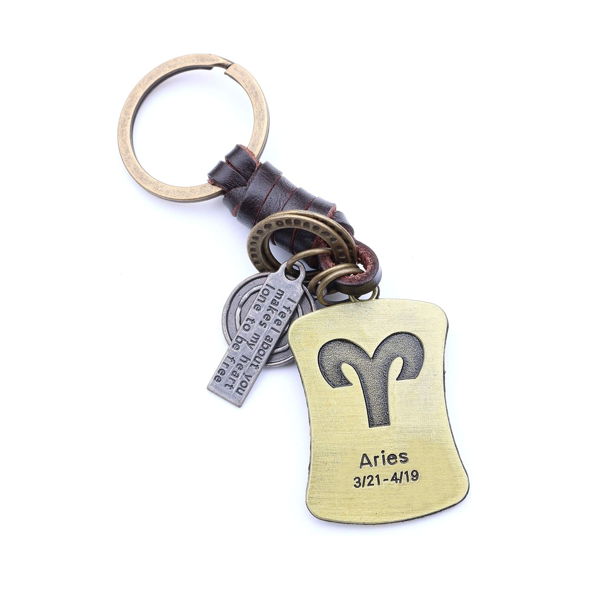 Star Sign Keychain Charm – Handmade Vintage Leather – Zodiac Sign Gift Keyring-AuPra