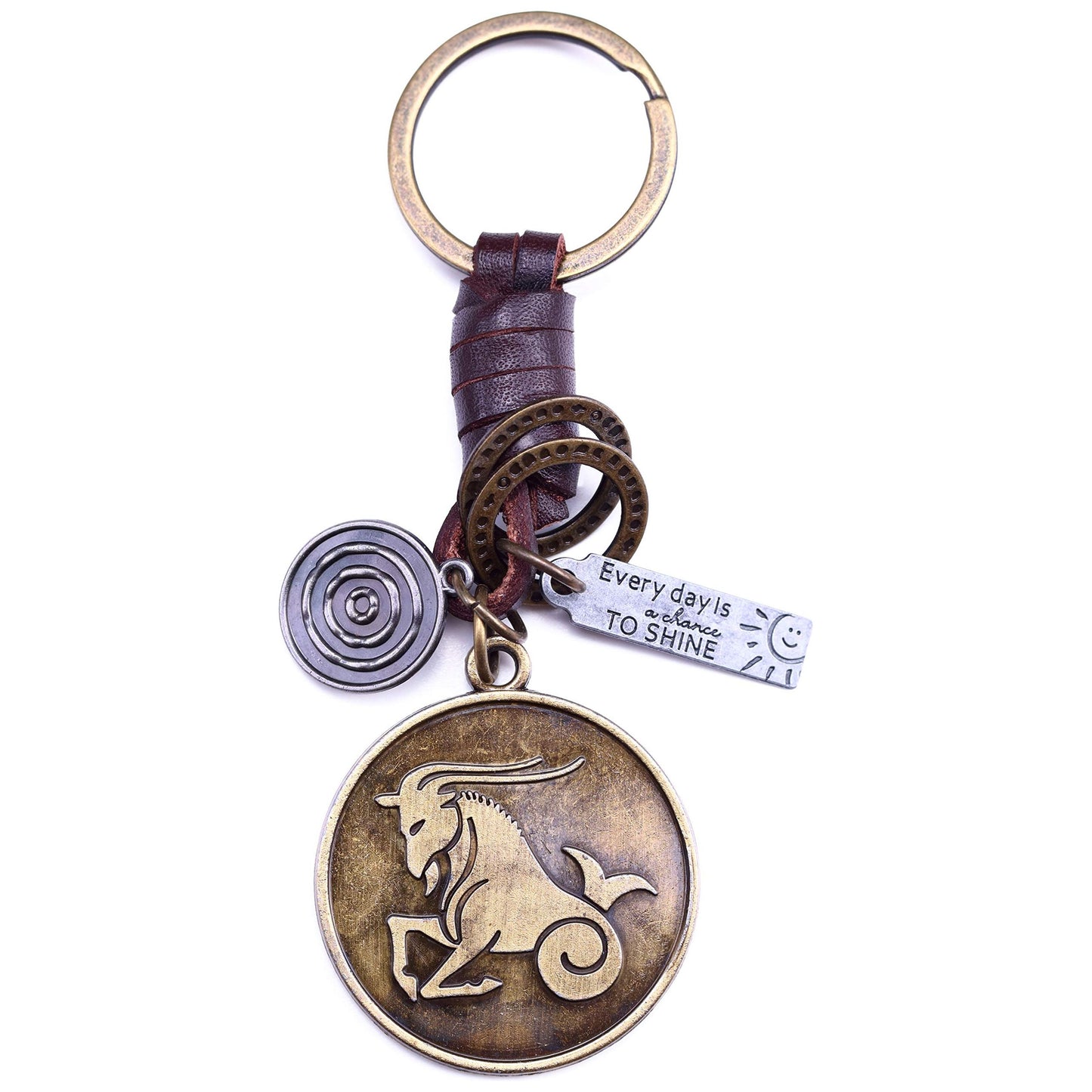Star Sign Keychain Charm – Handmade Vintage Leather – Zodiac Sign Gift Keyring-AuPra