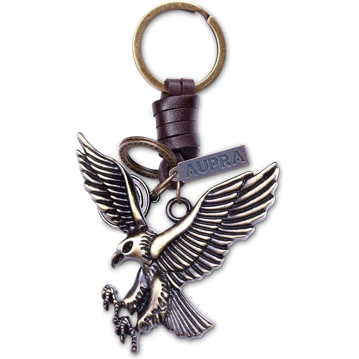 Eagle Keychain Charm – Handmade Vintage Leather – Bird Gift Keyring-AuPra