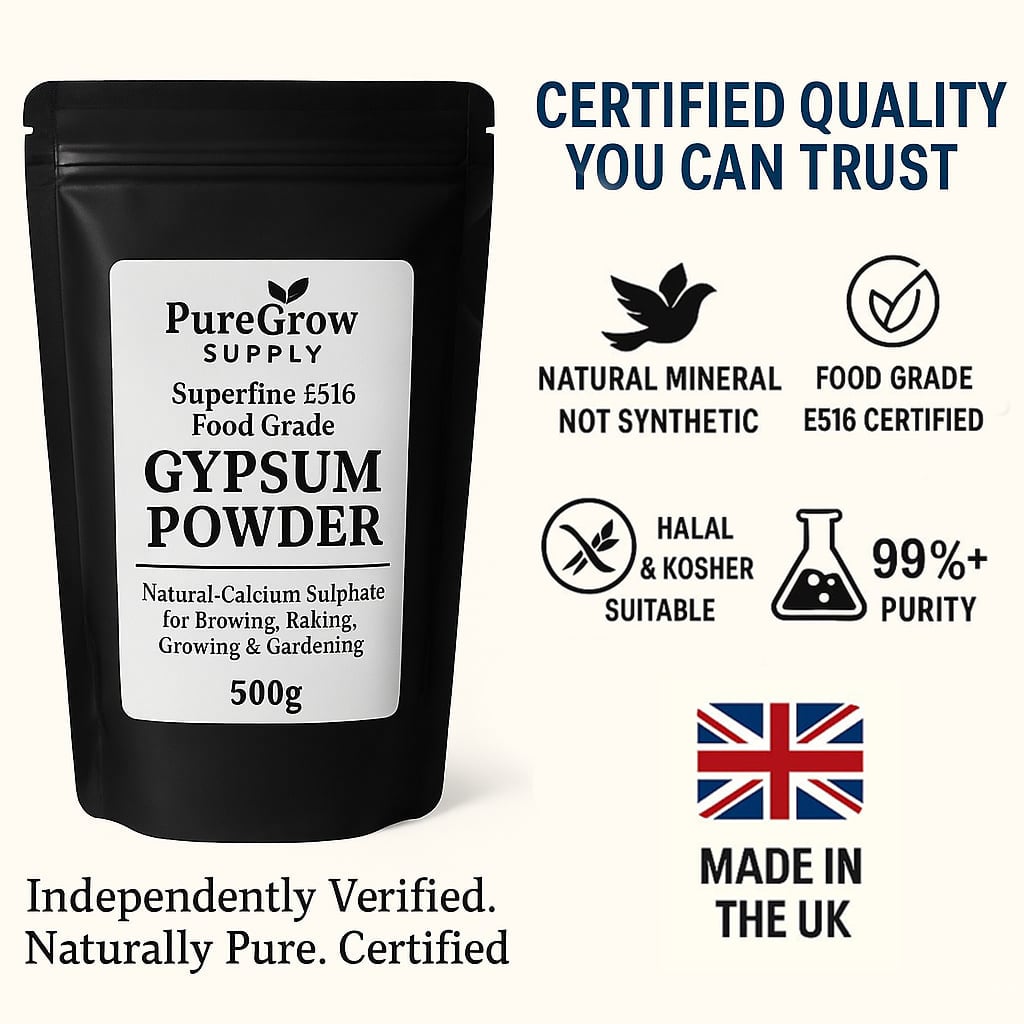 PureGrow Supply Gypsum Powder – Premium Grade Calcium Sulphate for Mushrooms & Gardening – Natural Superfine Additive in Resealable Pouch 5 KG