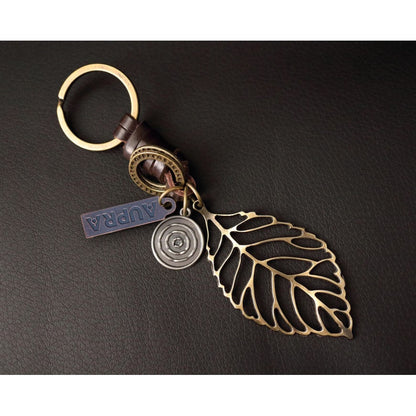 Leaf Keychain Charm – Handmade Vintage Leather – Botanical Gift Keyring-AuPra