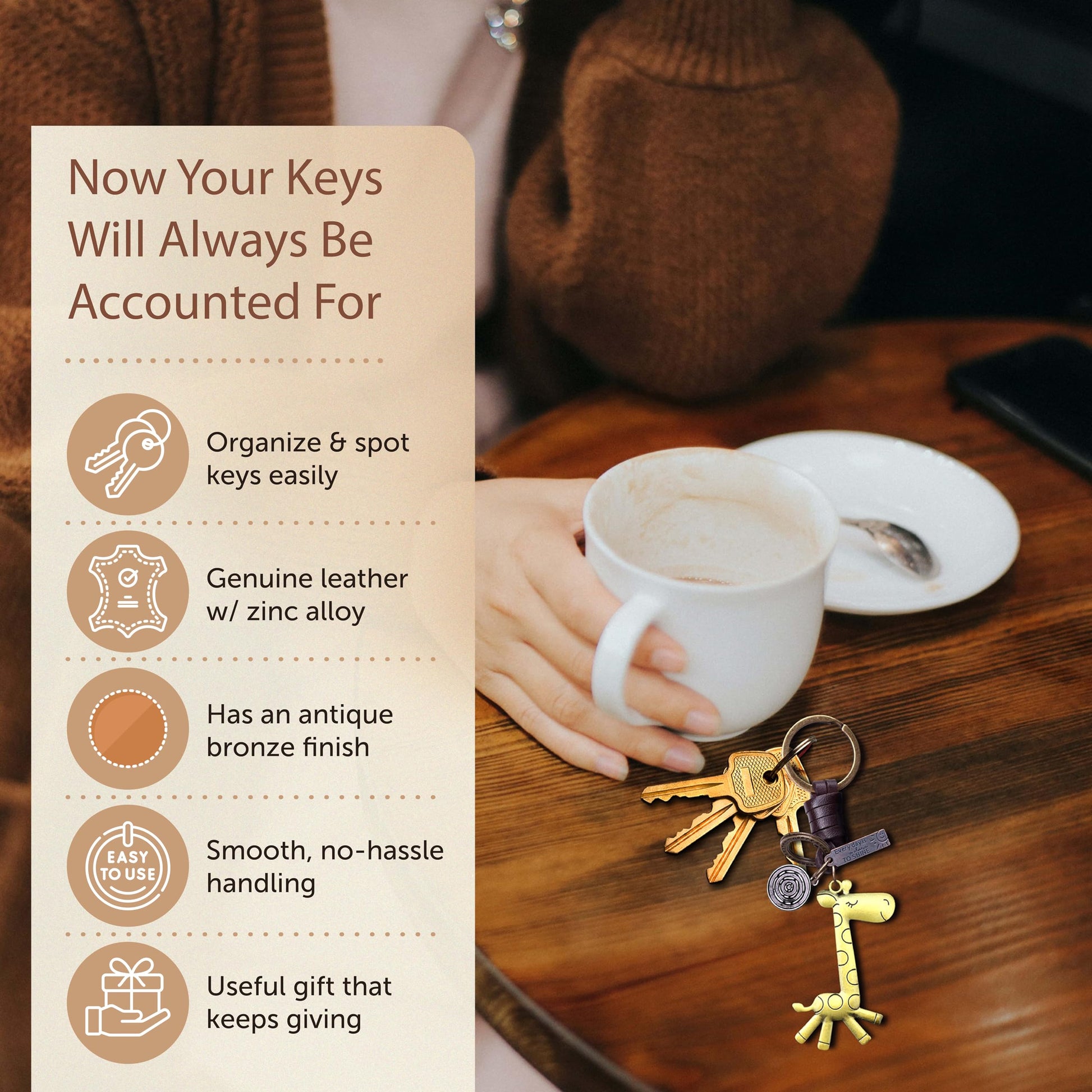 Giraffe Keychain Charm – Handmade Vintage Leather – Animal Lover Gift Keyring-AuPra