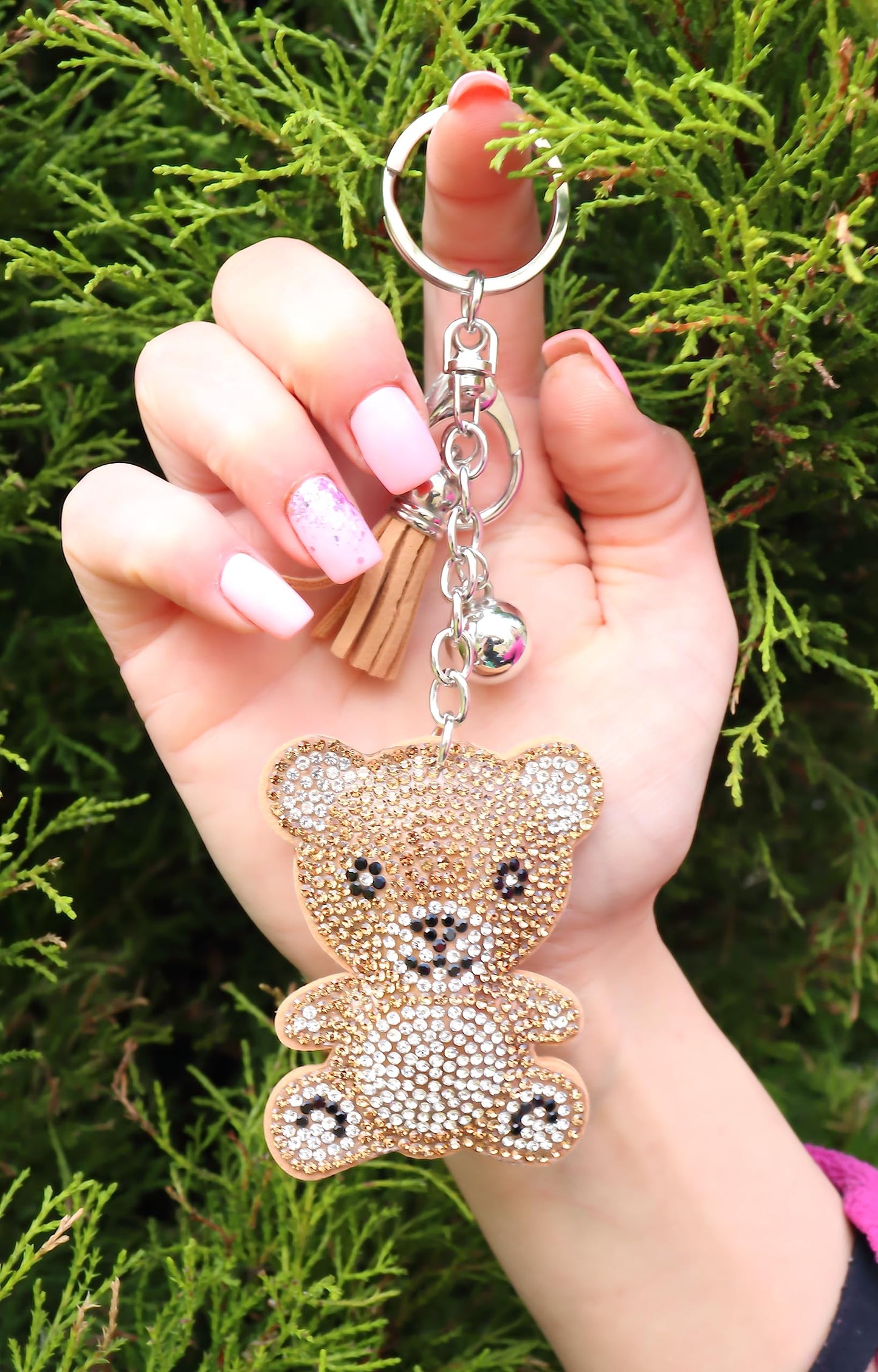 Teddy Bear Crystal Keychain – Velvet Sparkle Tassel Charm – Clip Bag Keyring Gift for Girls