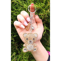Teddy Bear Crystal Keychain – Velvet Sparkle Tassel Charm – Clip Bag Keyring Gift for Girls-AuPra