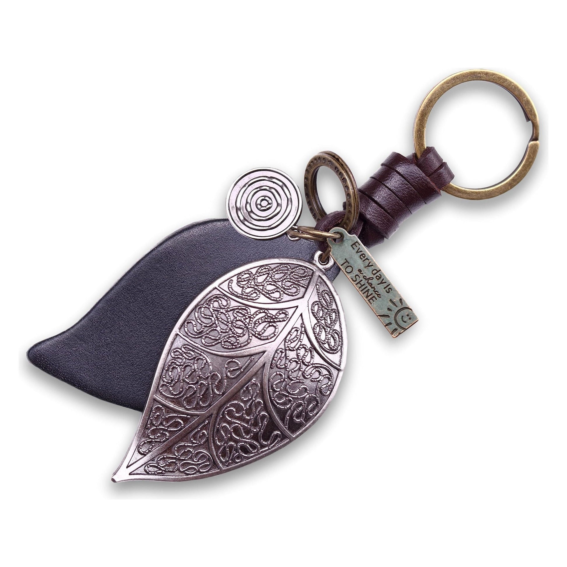 Leaf Keychain Charm – Handmade Vintage Leather – Botanical Gift Keyring-AuPra