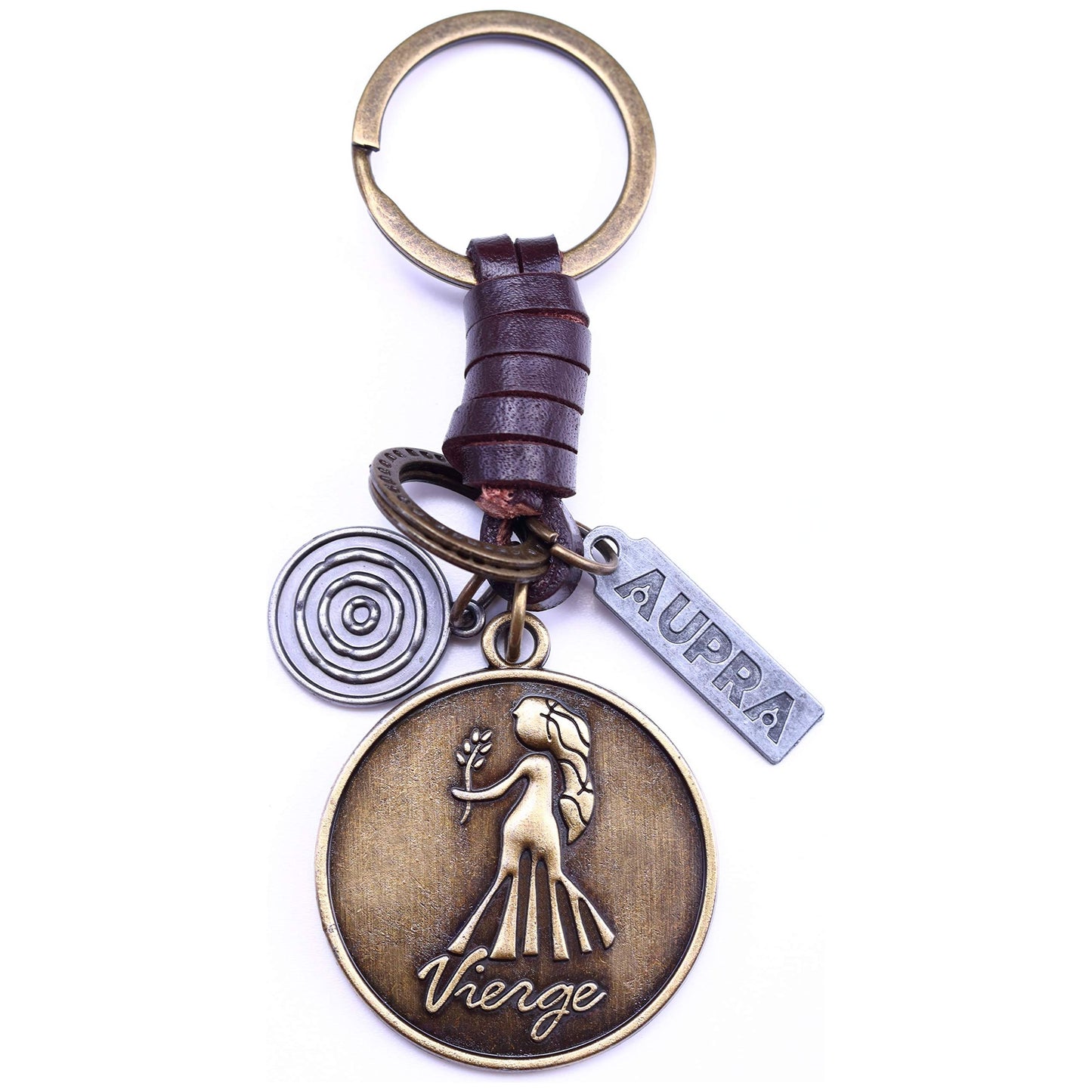 Star Sign Keychain Charm – Handmade Vintage Leather – Zodiac Sign Gift Keyring-AuPra
