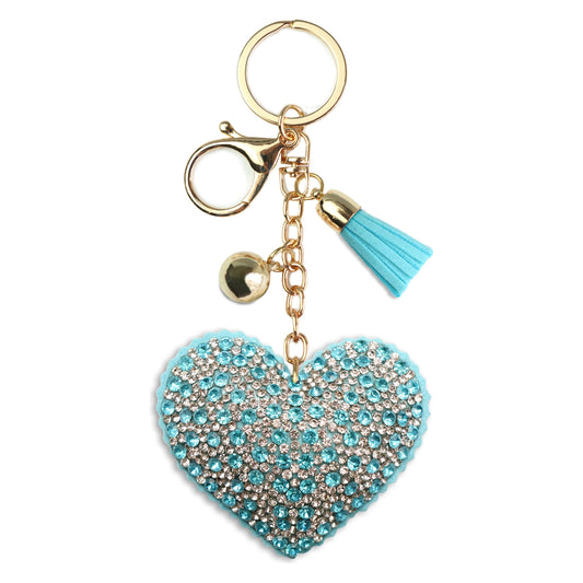 Heart Crystal Keychain – Velvet Sparkle Tassel Charm – Clip Bag Keyring Gift for Girls-AuPra