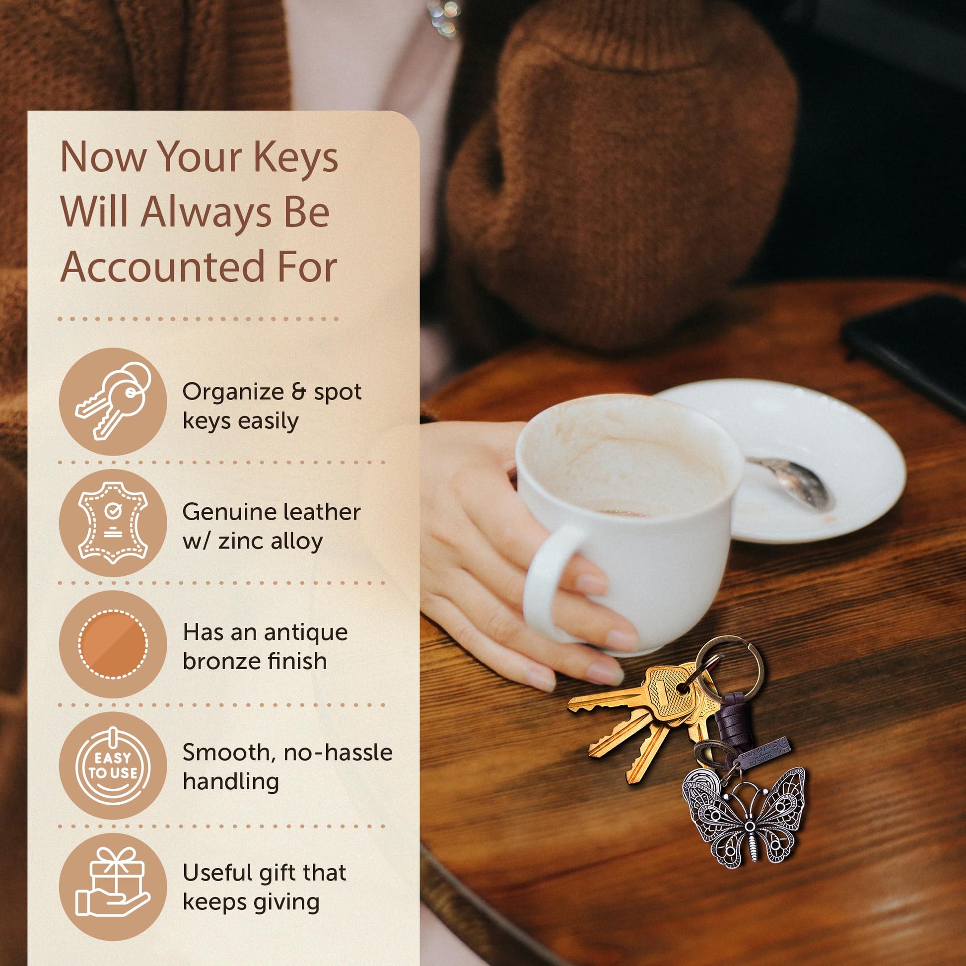 Butterfly Keychain Charm – Handmade Vintage Leather – Gift for Her Keyring-AuPra