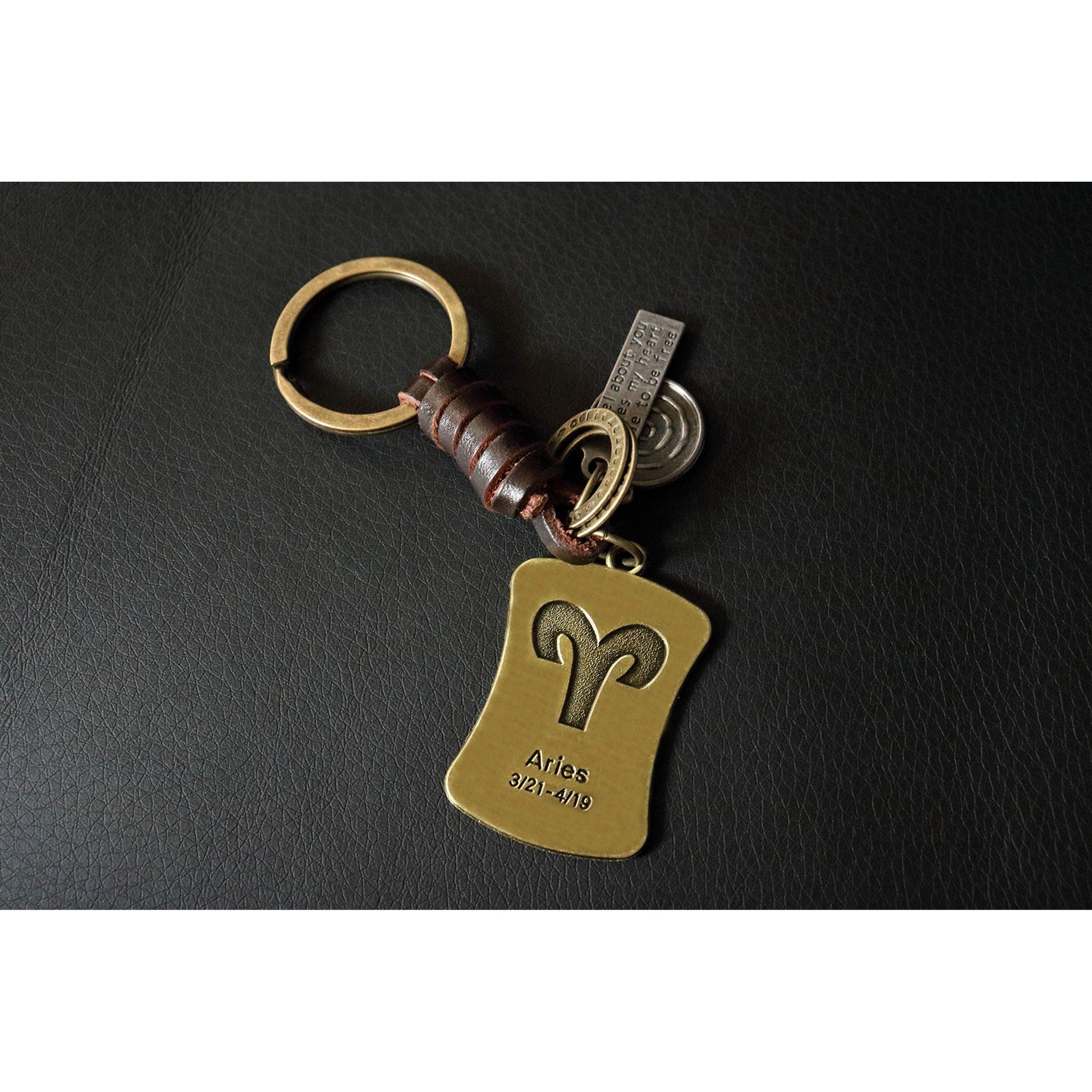 Star Sign Keychain Charm – Handmade Vintage Leather – Zodiac Sign Gift Keyring-AuPra