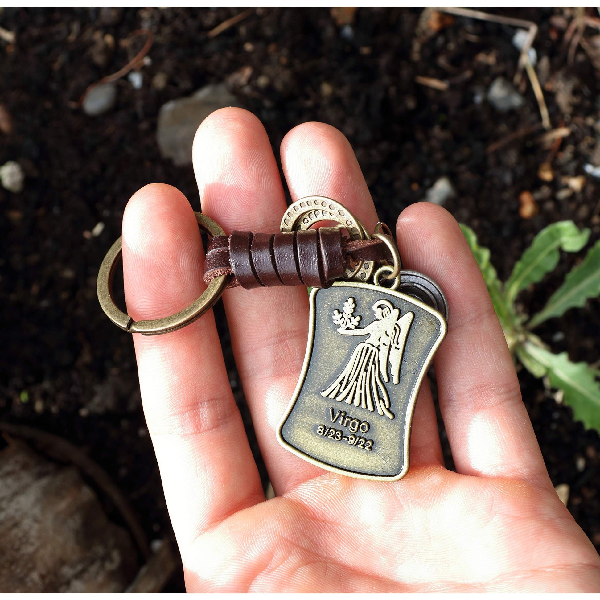 Star Sign Keychain Charm – Handmade Vintage Leather – Zodiac Sign Gift Keyring-AuPra