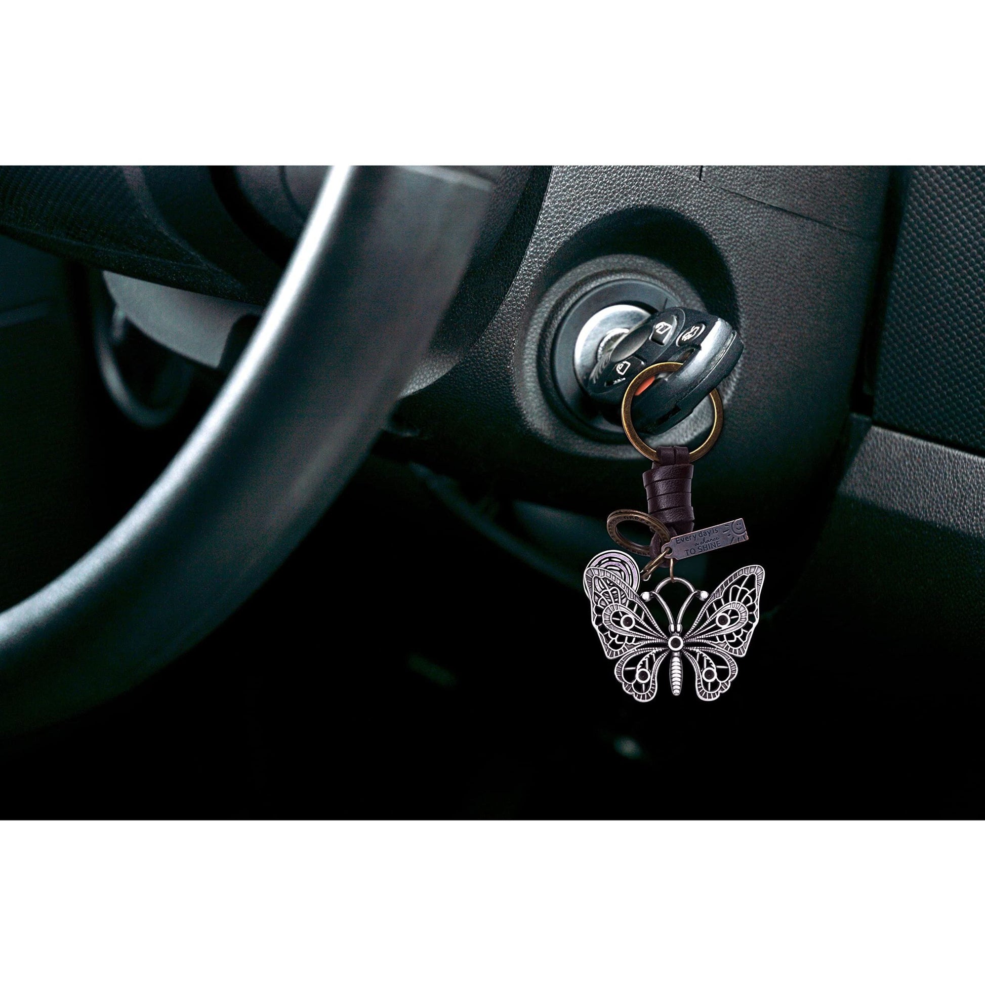Butterfly Keychain Charm – Handmade Vintage Leather – Gift for Her Keyring-AuPra