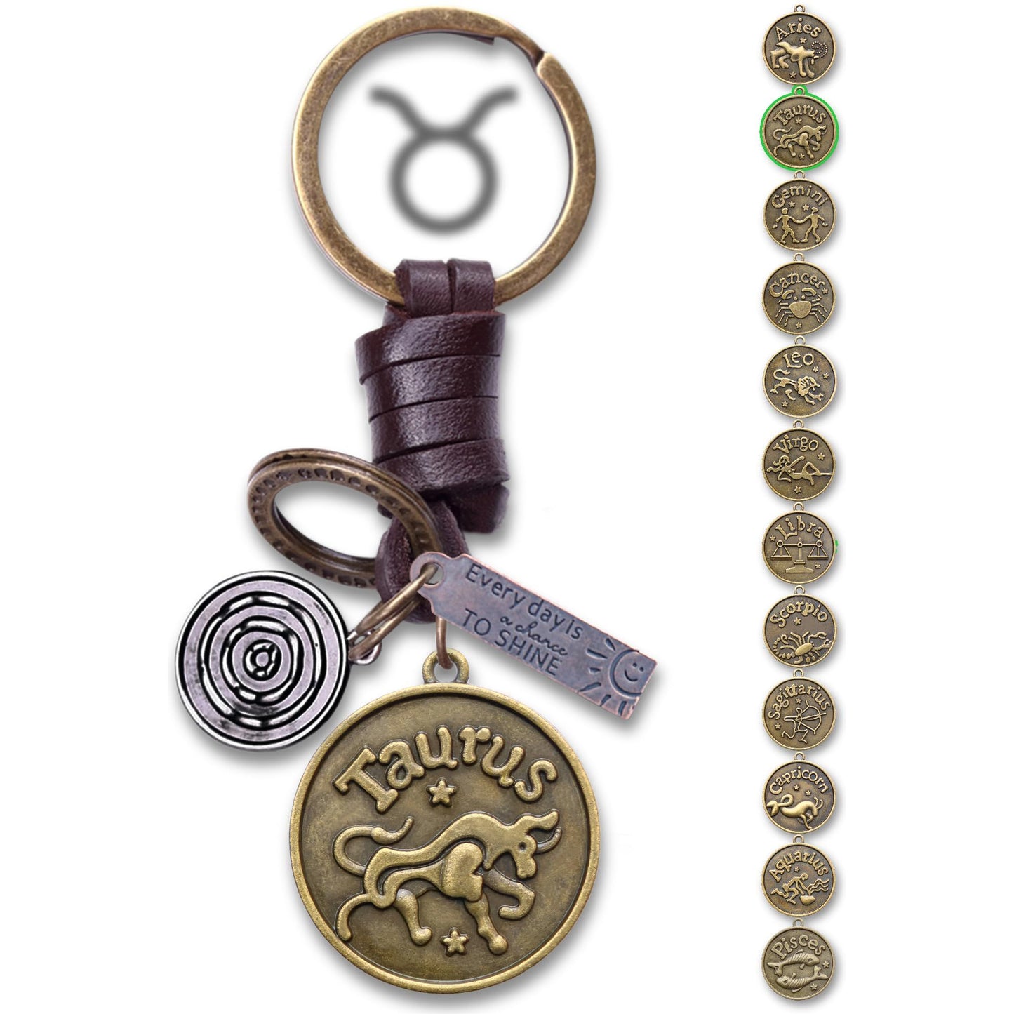 Star Sign Keychain Charm – Handmade Vintage Leather – Zodiac Sign Gift Keyring-AuPra