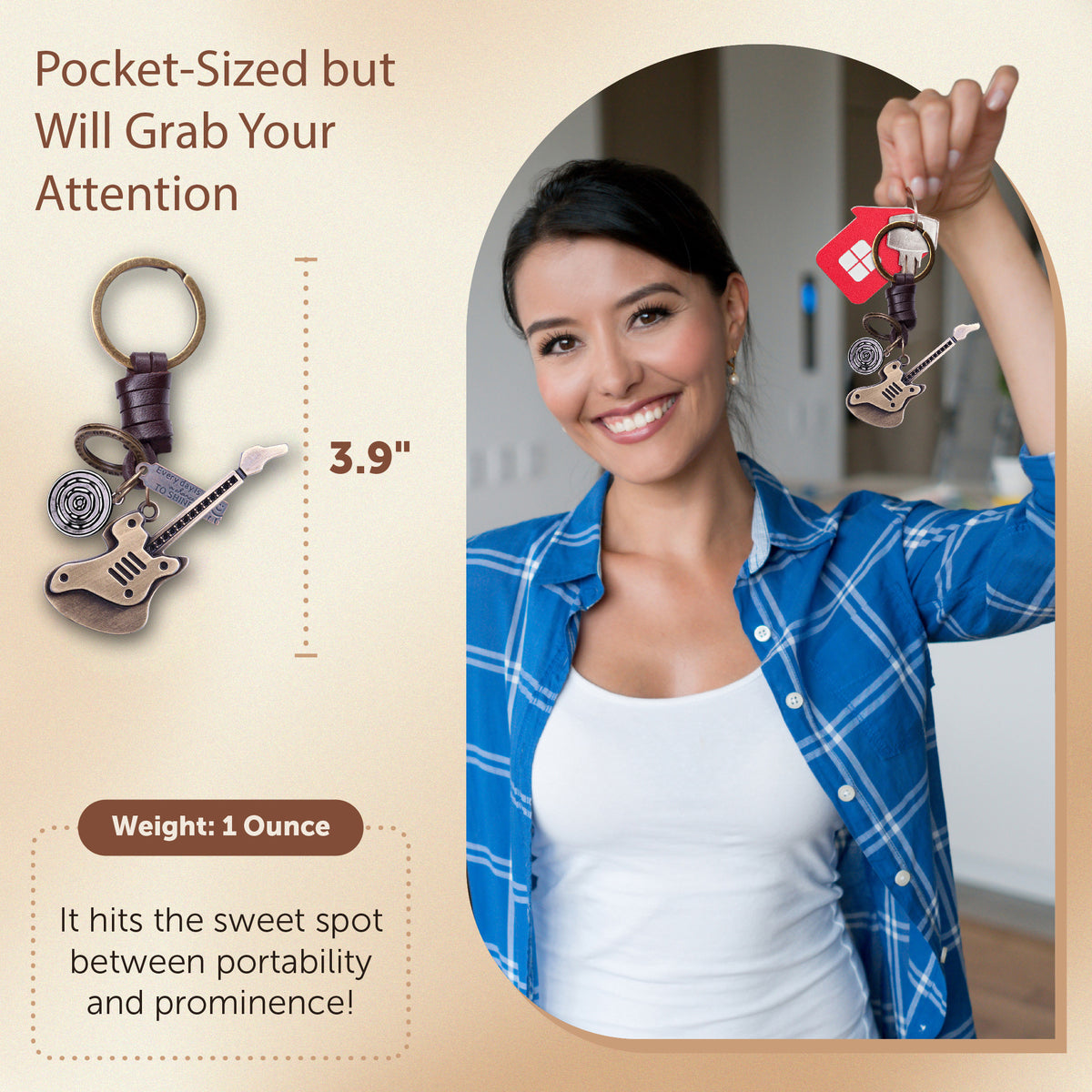 Electric Guitar Keychain Charm – Handmade Vintage Leather – Musical Gift Keyring-AuPra