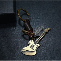 Electric Guitar Keychain Charm – Handmade Vintage Leather – Musical Gift Keyring-AuPra