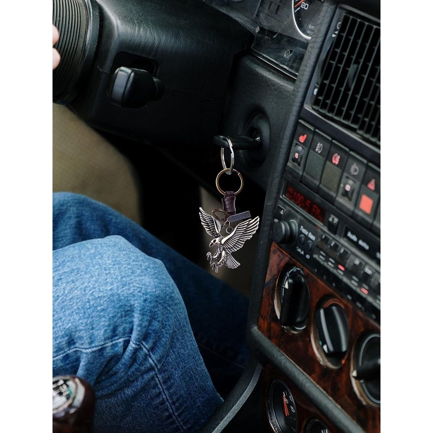 Eagle Keychain Charm – Handmade Vintage Leather – Bird Gift Keyring-AuPra