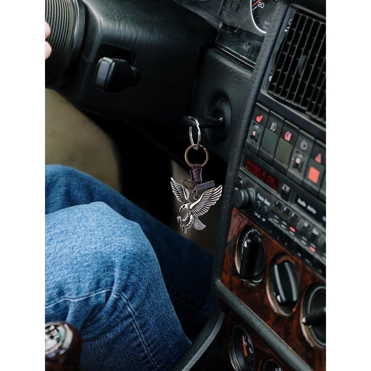 Eagle Keychain Charm – Handmade Vintage Leather – Bird Gift Keyring-AuPra