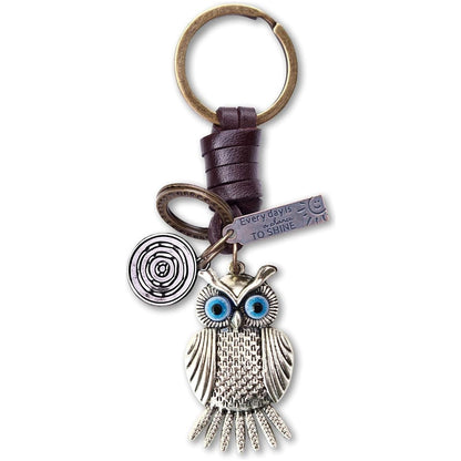 Owl Keychain Charm – Handmade Vintage Leather – Bird Gift Keyring-AuPra