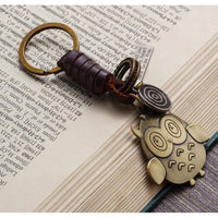Owl Keychain Charm – Handmade Vintage Leather – Bird Gift Keyring-AuPra