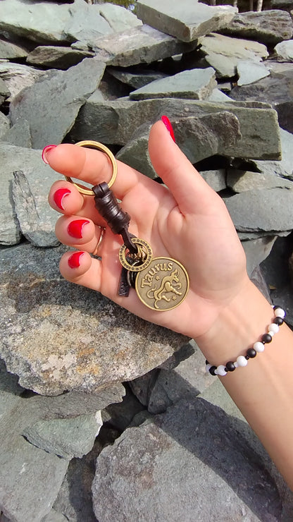 AuPra Taurus Keyring – Amber Star Sign - Zodiac Keychain Gift