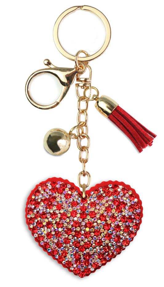 AuPra Crystal Heart Keyring – Red Sparkle Charm – Valentine Keychain Gift