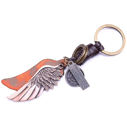 Angel Wing Keychain Charm – Handmade Vintage Leather – Guardian Angel Gift Keyring-AuPra