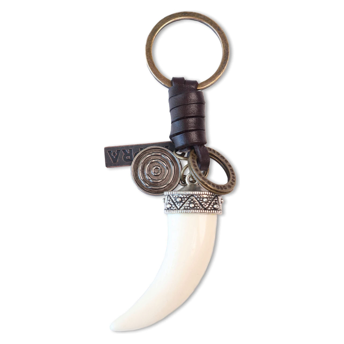 Fang Keychain Charm – Handmade Vintage Leather – Tooth Amulet Keyring-AuPra