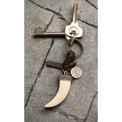 Fang Keychain Charm – Handmade Vintage Leather – Tooth Amulet Keyring-AuPra