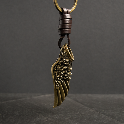 Angel Wing Keychain Charm – Handmade Vintage Leather – Guardian Angel Gift Keyring-AuPra
