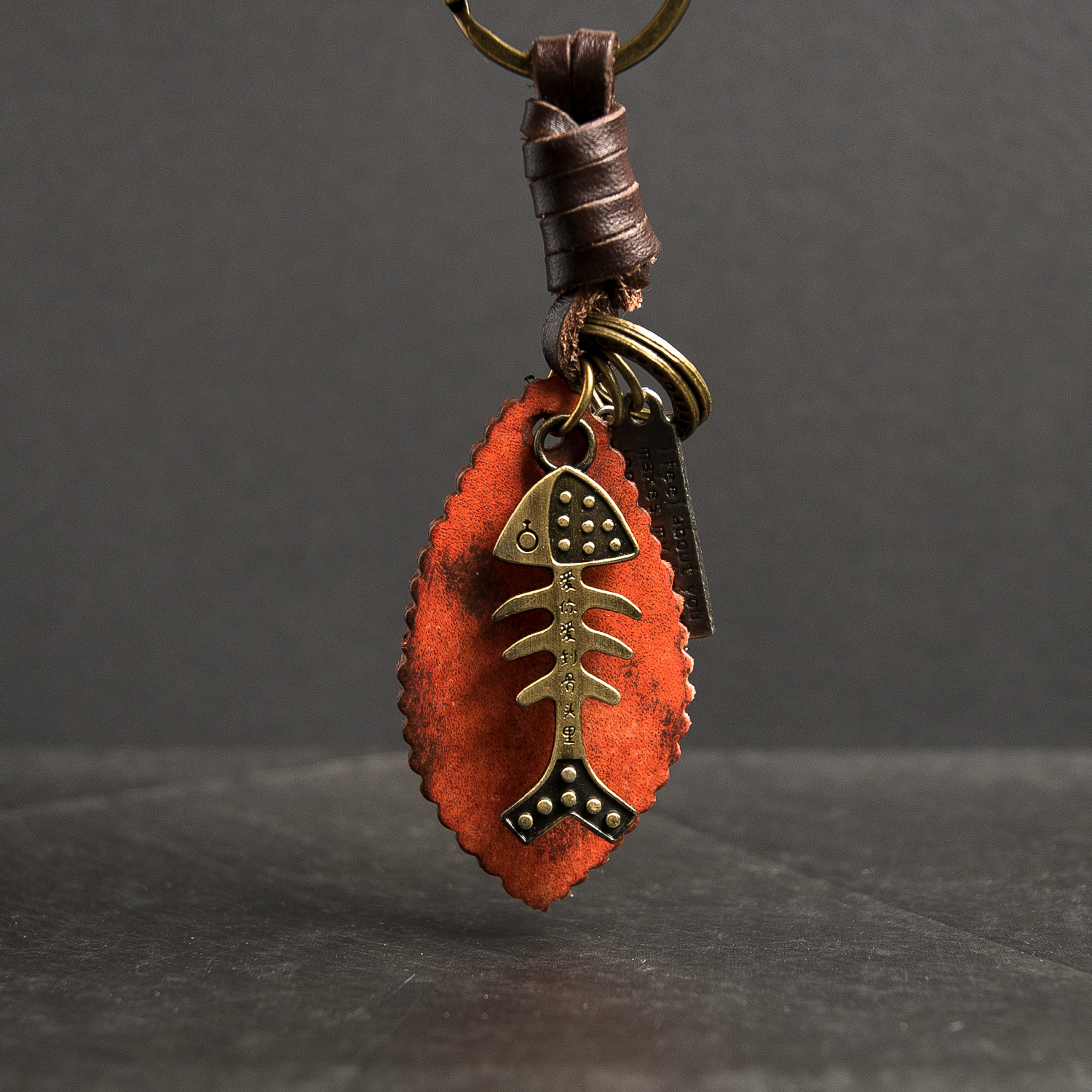 Fish Keychain Charm – Handmade Vintage Leather – Sea Lover Gift Keyring-AuPra