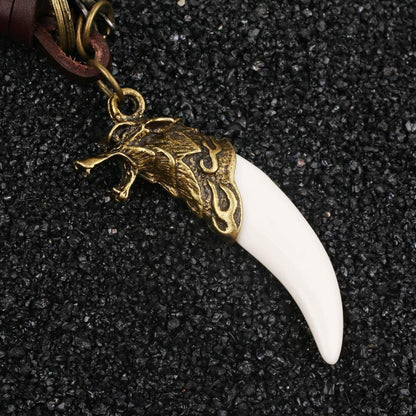 Wolf Fang Keychain Charm – Handmade Vintage Leather – Wolf Lover Gift Keyring-AuPra