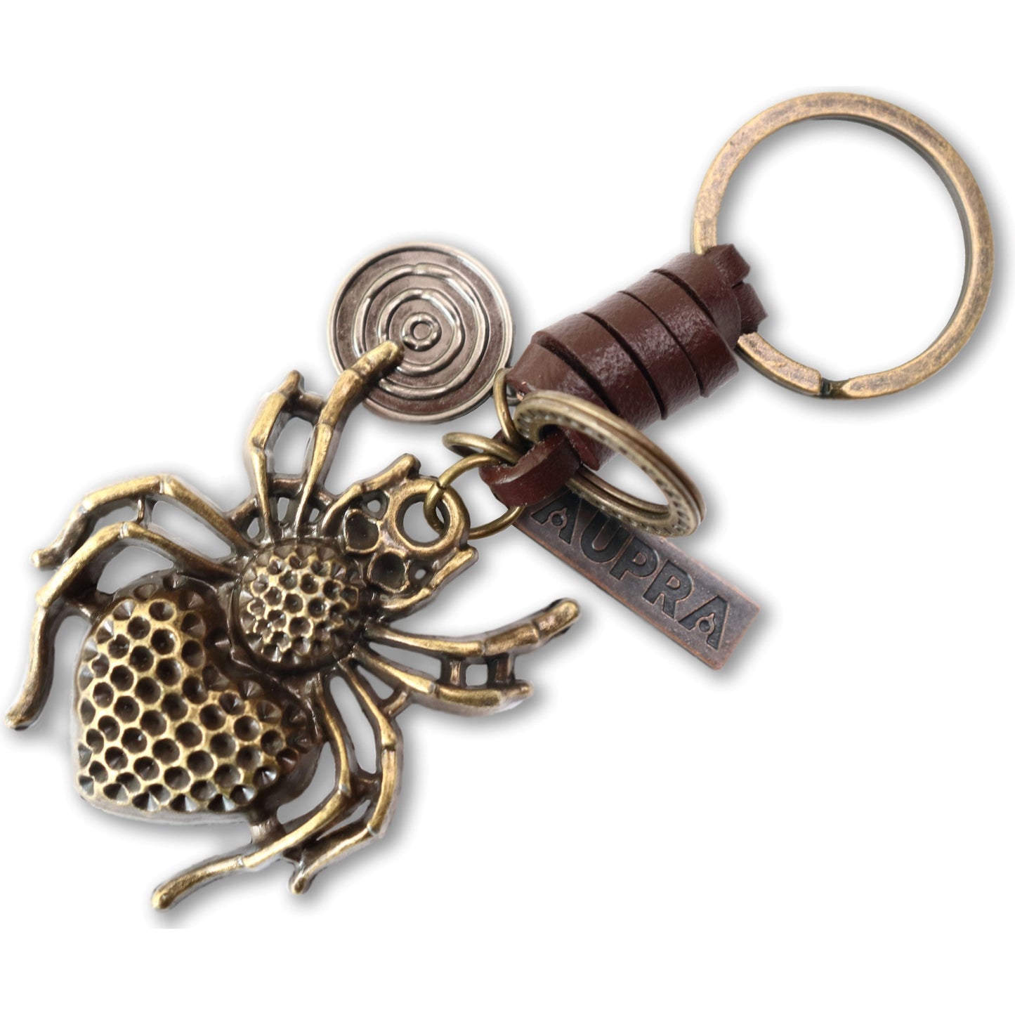 Spider Keychain Charm – Handmade Vintage Leather – Tarantula Gift Keyring-AuPra