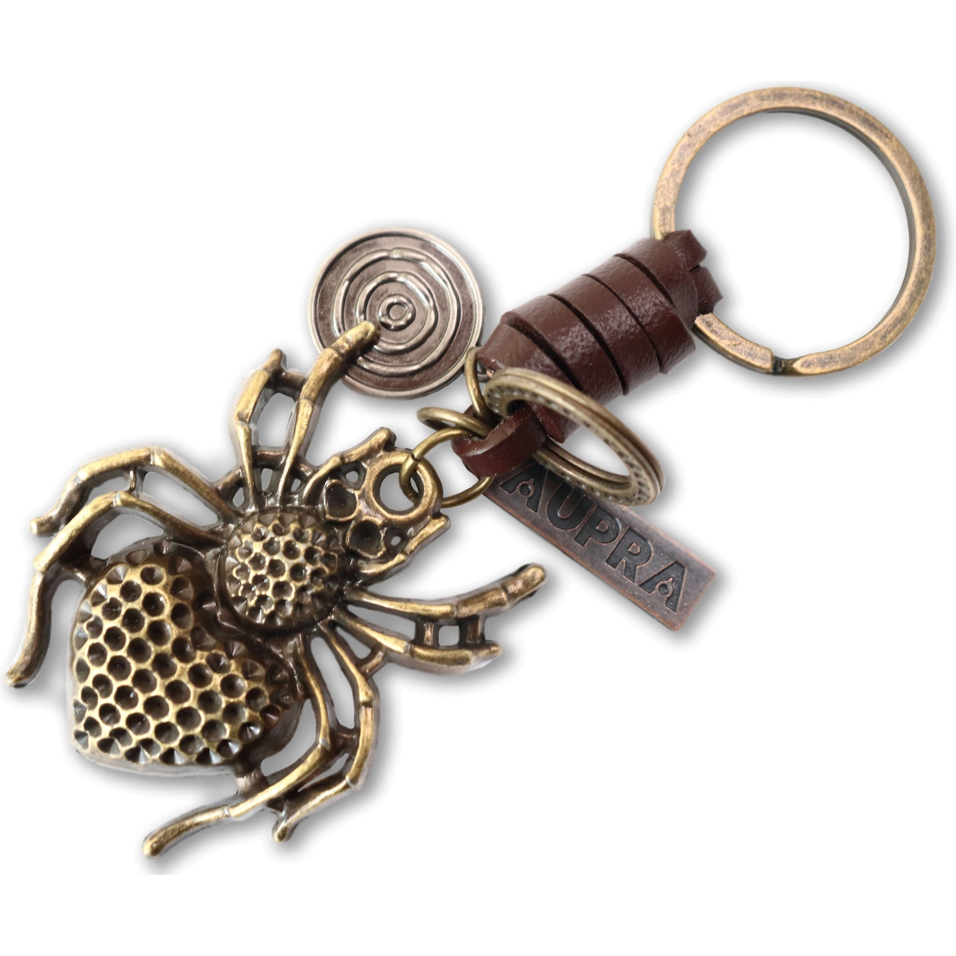 Spider Keychain Charm – Handmade Vintage Leather – Tarantula Gift Keyring-AuPra