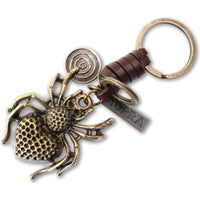 Spider Keychain Charm – Handmade Vintage Leather – Tarantula Gift Keyring-AuPra